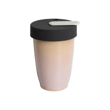 Ceramic Travel Coffee Cup with Lid – Blush Pink & Charcoal