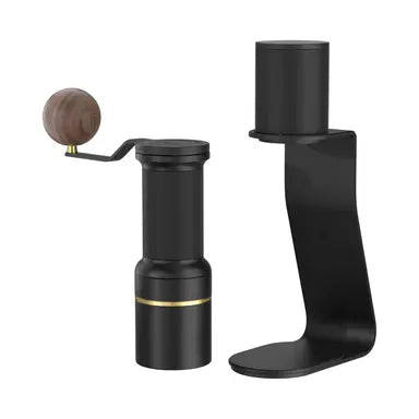 Manual Coffee Grinder with Stand Set – Walnut Handle & Matte Black