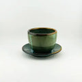 Handcrafted Ceramic Espresso Cup & Saucer – Forest Green